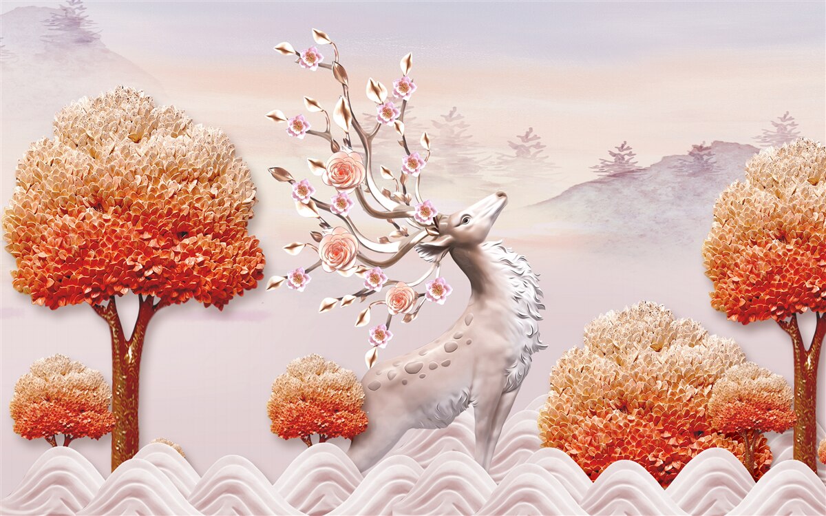 Fototapet căprioară maiestuoasă printre tufișurile de toamnă ale pădurii