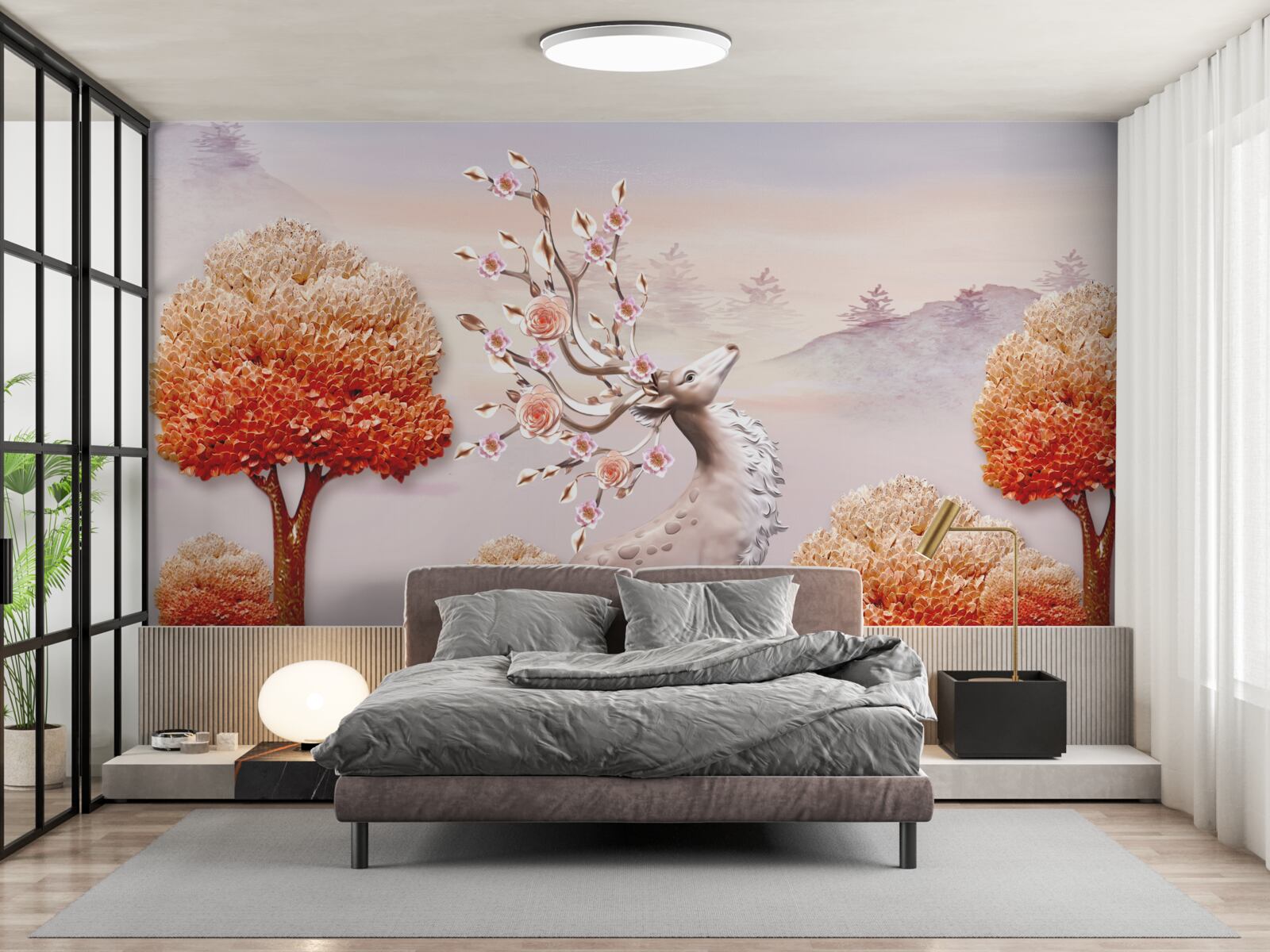 Fototapet căprioară maiestuoasă printre tufișurile de toamnă ale pădurii