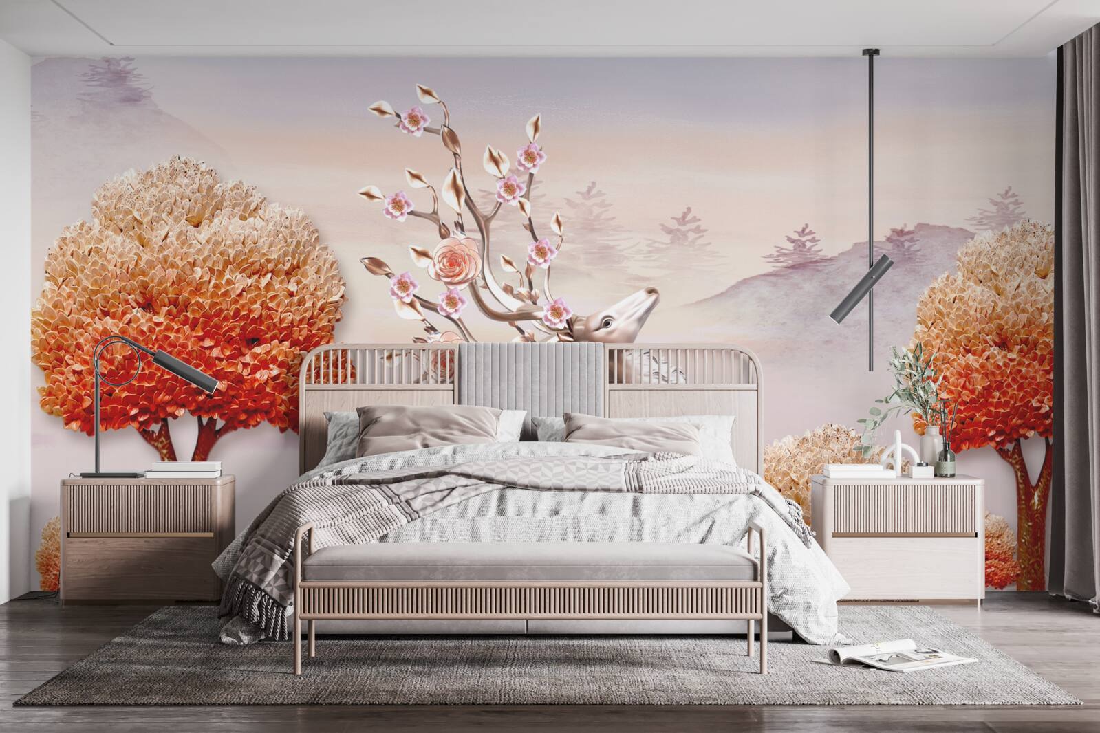 Fototapet căprioară maiestuoasă printre tufișurile de toamnă ale pădurii