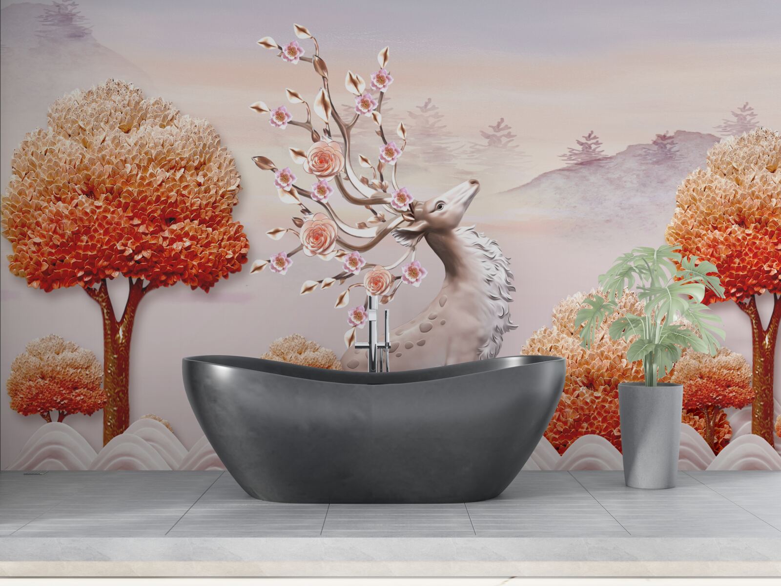 Fototapet căprioară maiestuoasă printre tufișurile de toamnă ale pădurii