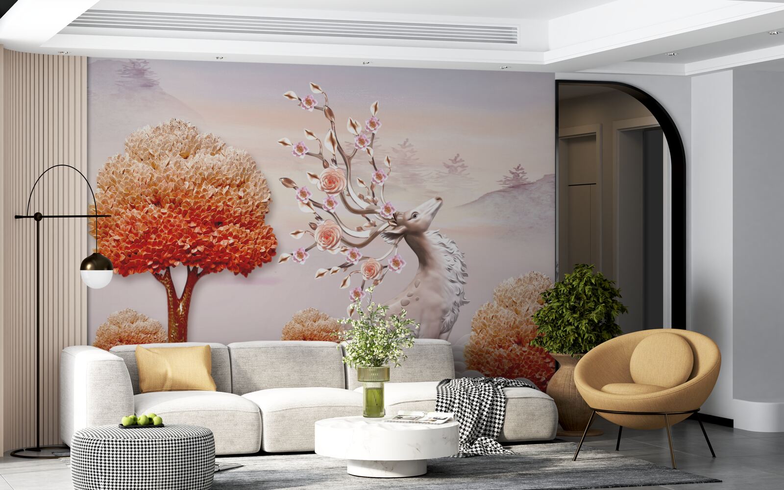 Fototapet căprioară maiestuoasă printre tufișurile de toamnă ale pădurii