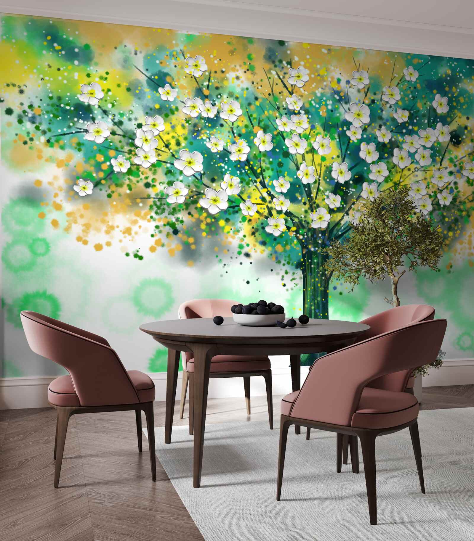 Fototapet flori în diferite nuanțe pe un copac înflorit