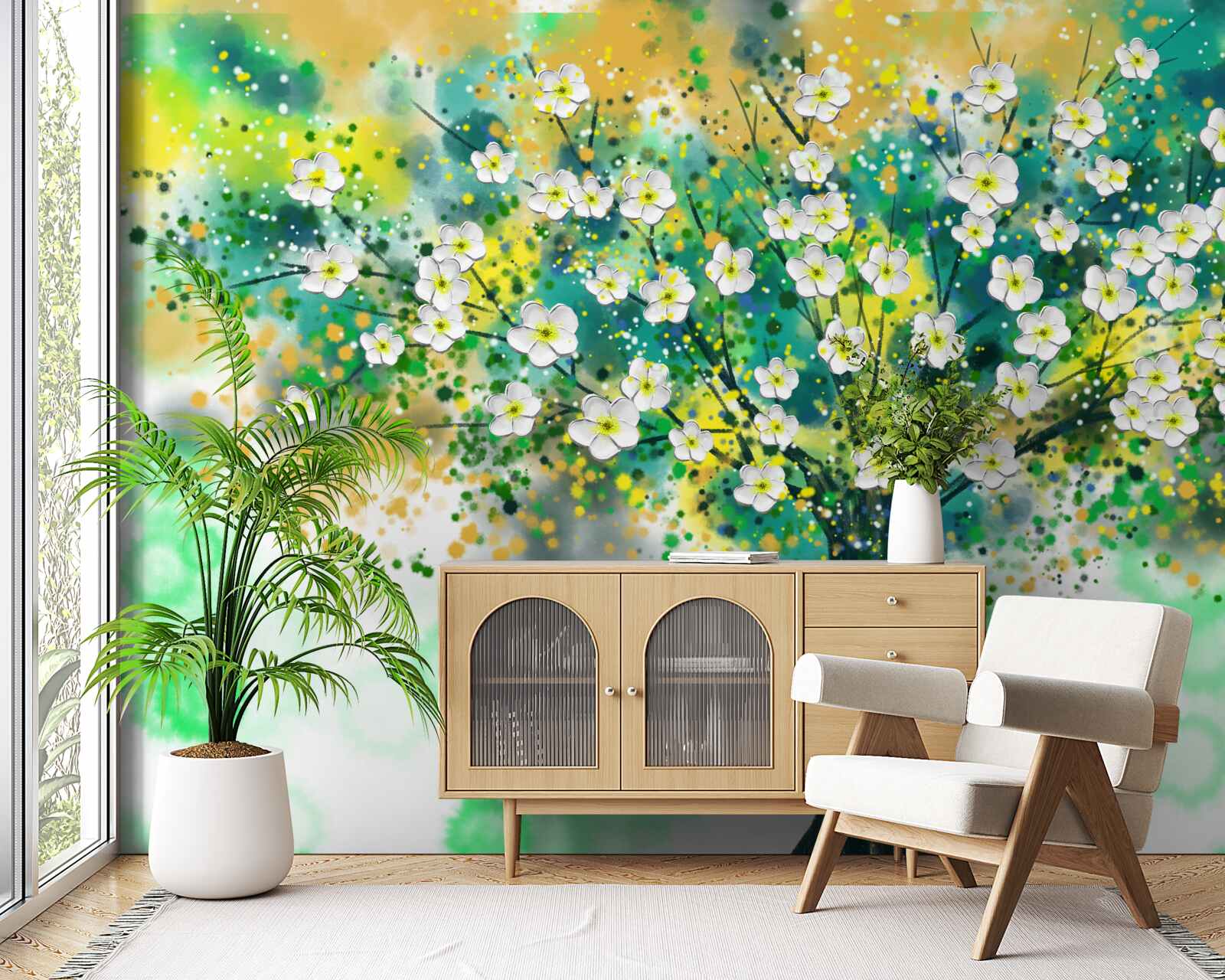 Fototapet flori în diferite nuanțe pe un copac înflorit