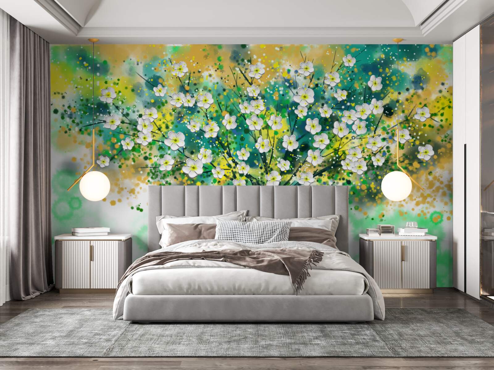 Fototapet flori în diferite nuanțe pe un copac înflorit