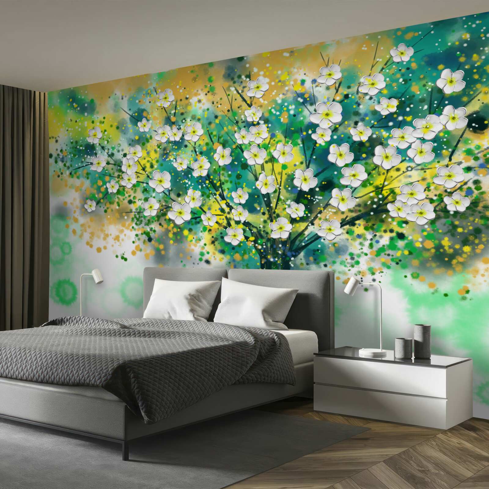 Fototapet flori în diferite nuanțe pe un copac înflorit