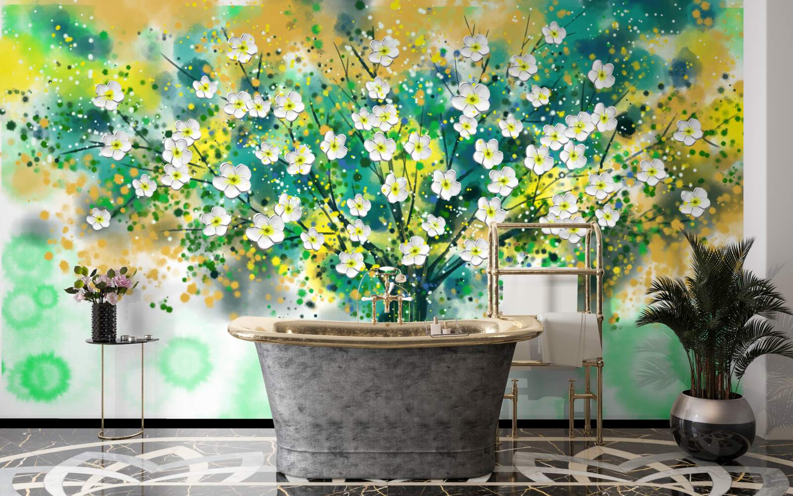 Fototapet flori în diferite nuanțe pe un copac înflorit