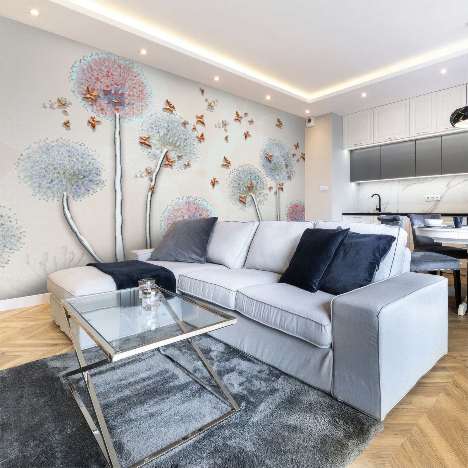 Fototapet un câmp de milkweed învăluie un zbor de fluturi