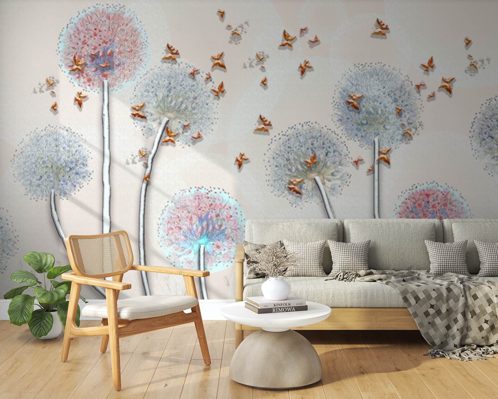 Fototapet un câmp de milkweed învăluie un zbor de fluturi