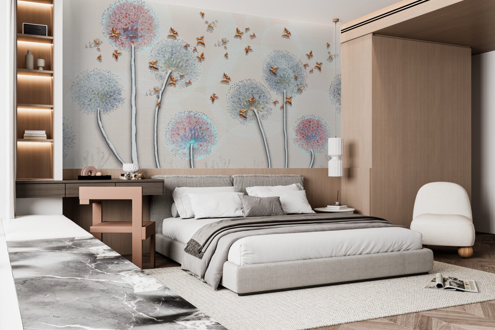 Fototapet un câmp de milkweed învăluie un zbor de fluturi