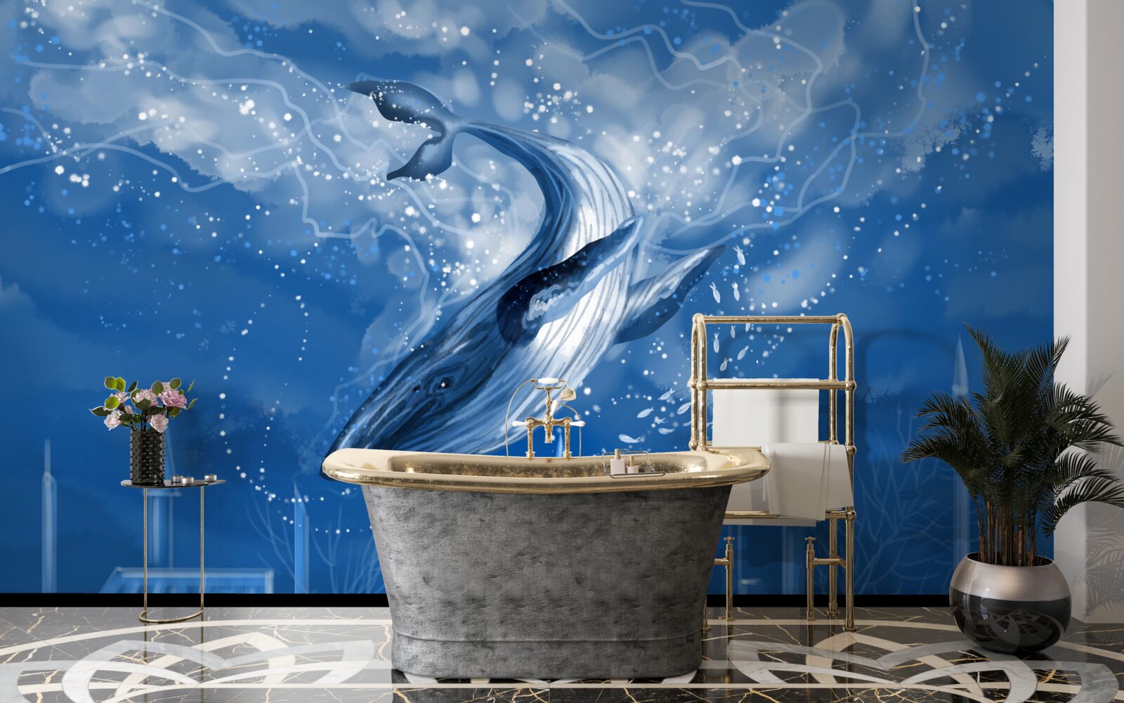 Fototapet abisul oceanului și balena albastră
