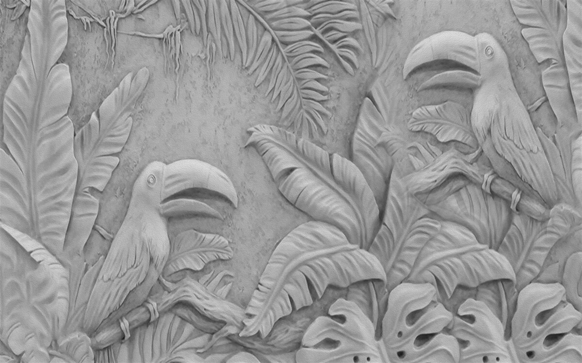 Fototapet basorelief păsări tropicale în pădure