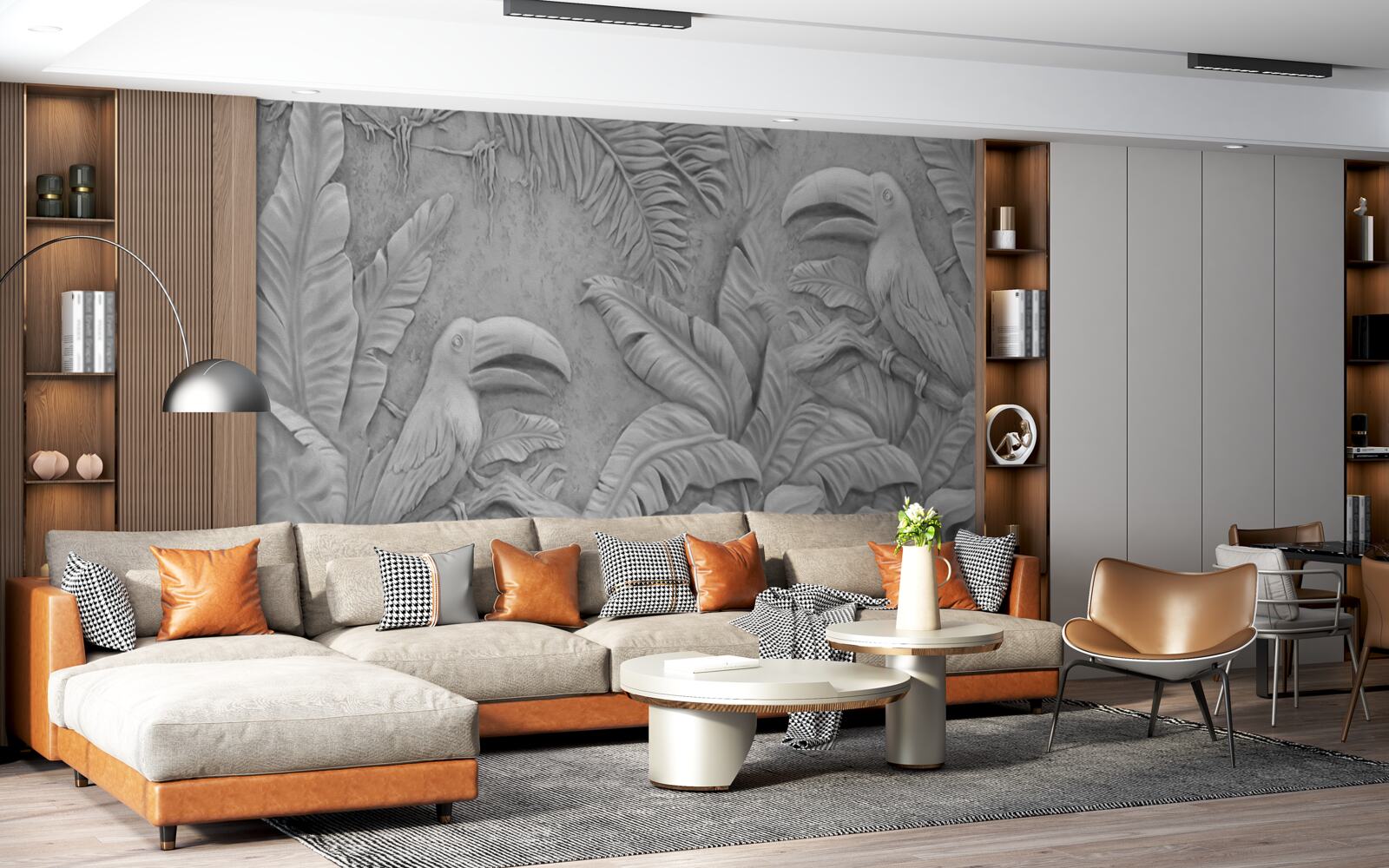 Fototapet basorelief păsări tropicale în pădure