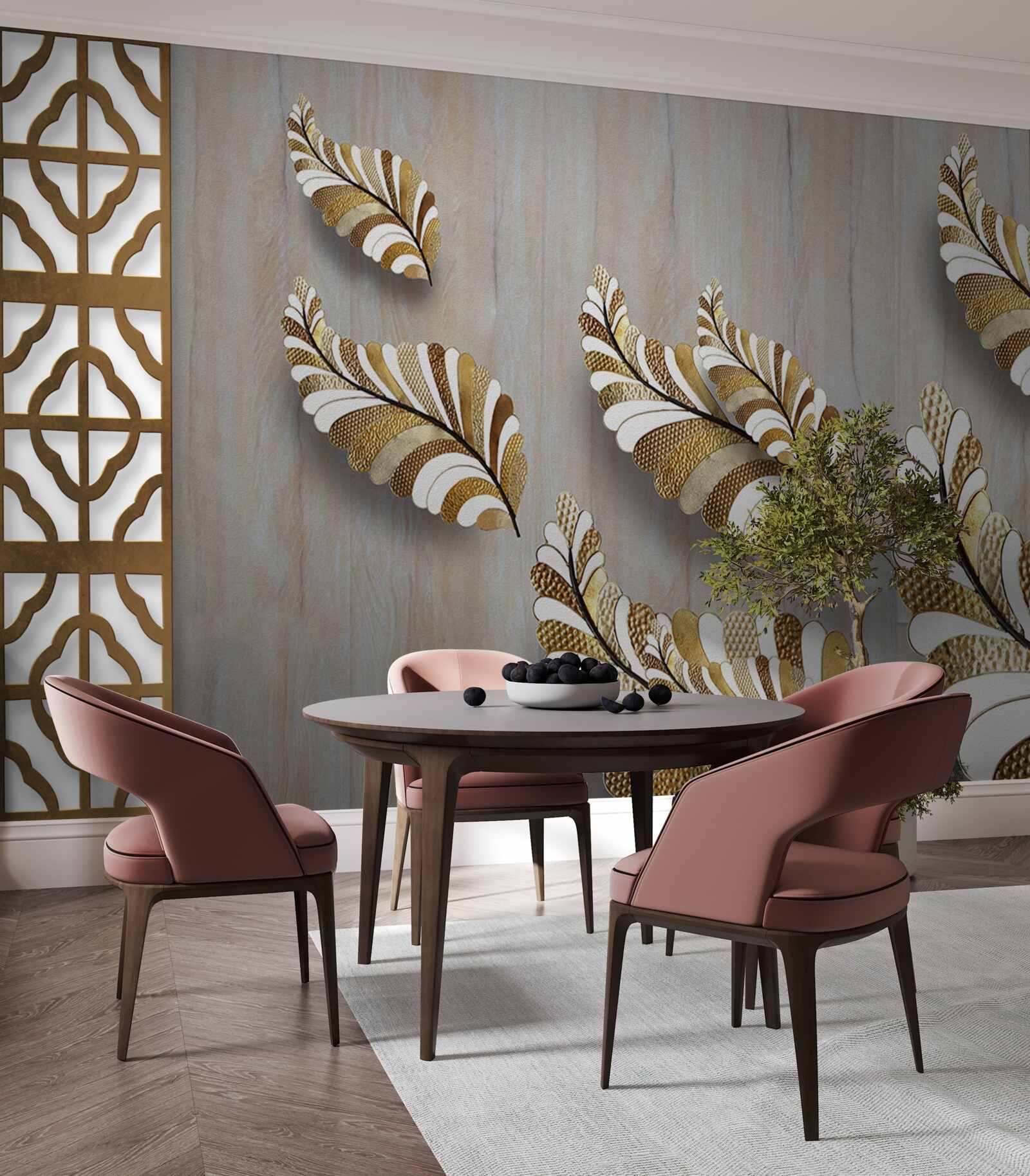 Fototapet Frunzele decorate cu un model de leopard atrag cu frumusețea lor