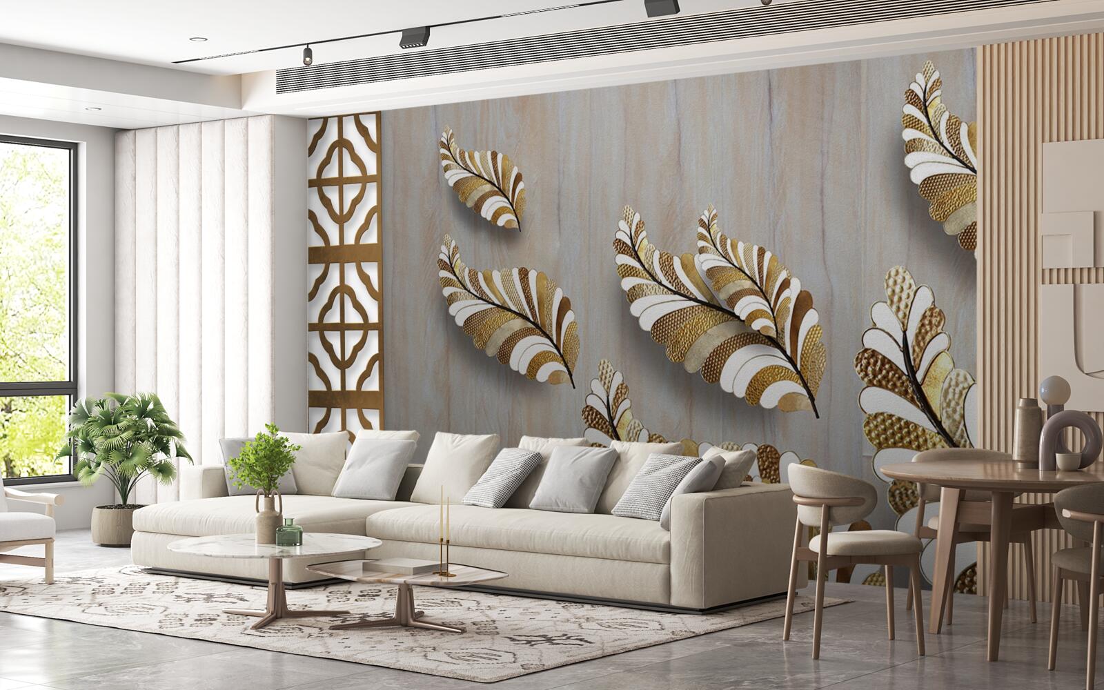 Fototapet Frunzele decorate cu un model de leopard atrag cu frumusețea lor