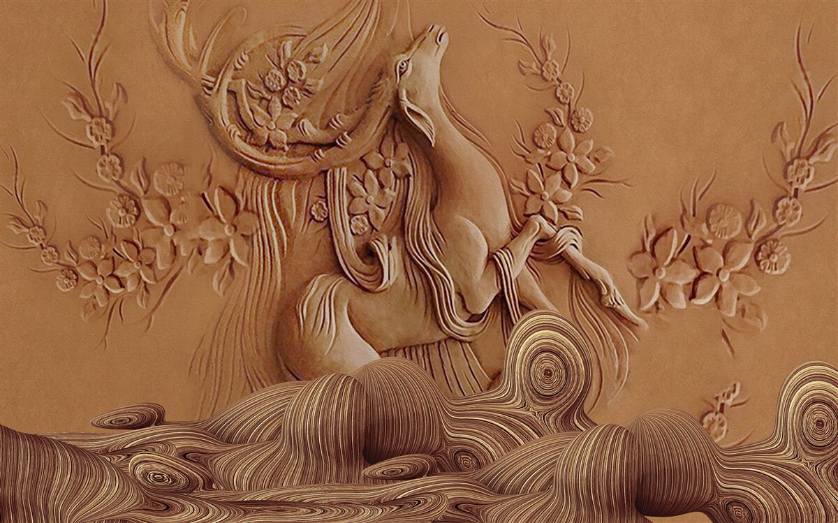 Fototapet basorelief frumos reprezentând o capră care trăiește în munți