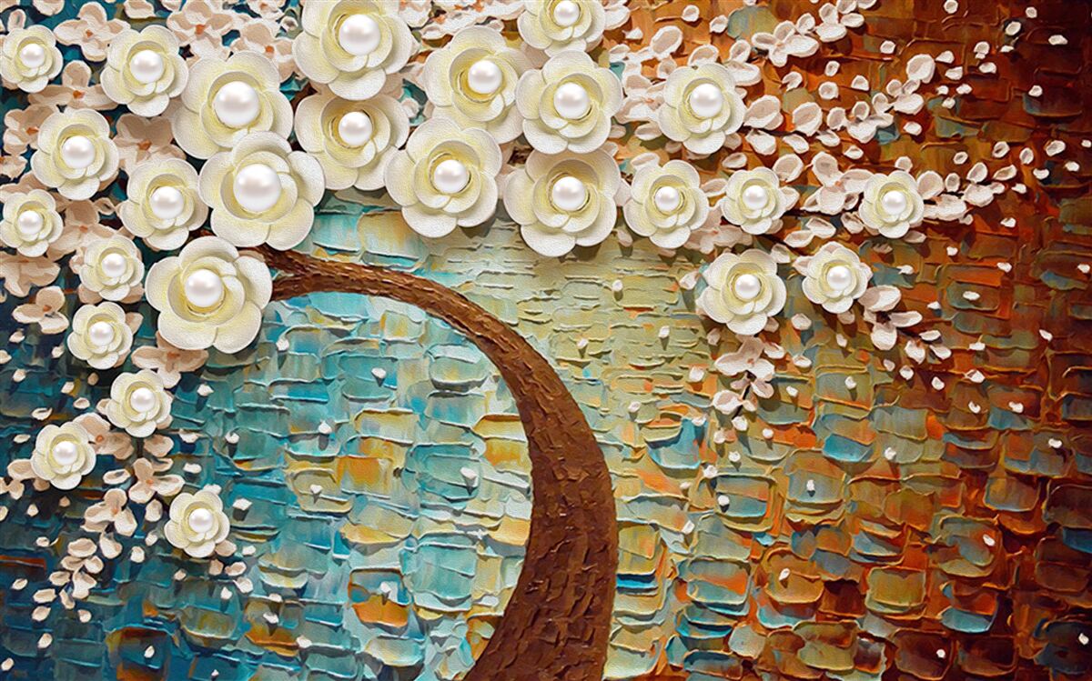 Fototapet copac cu flori albe ca perla