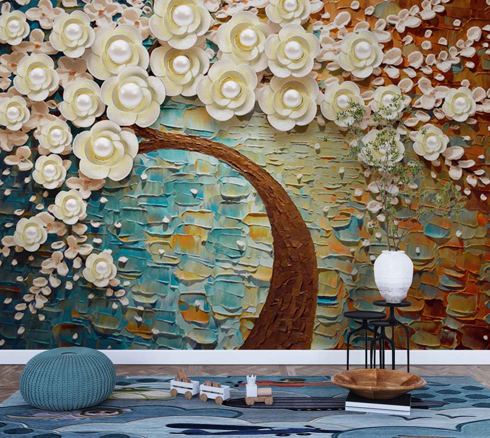 Fototapet copac cu flori albe ca perla