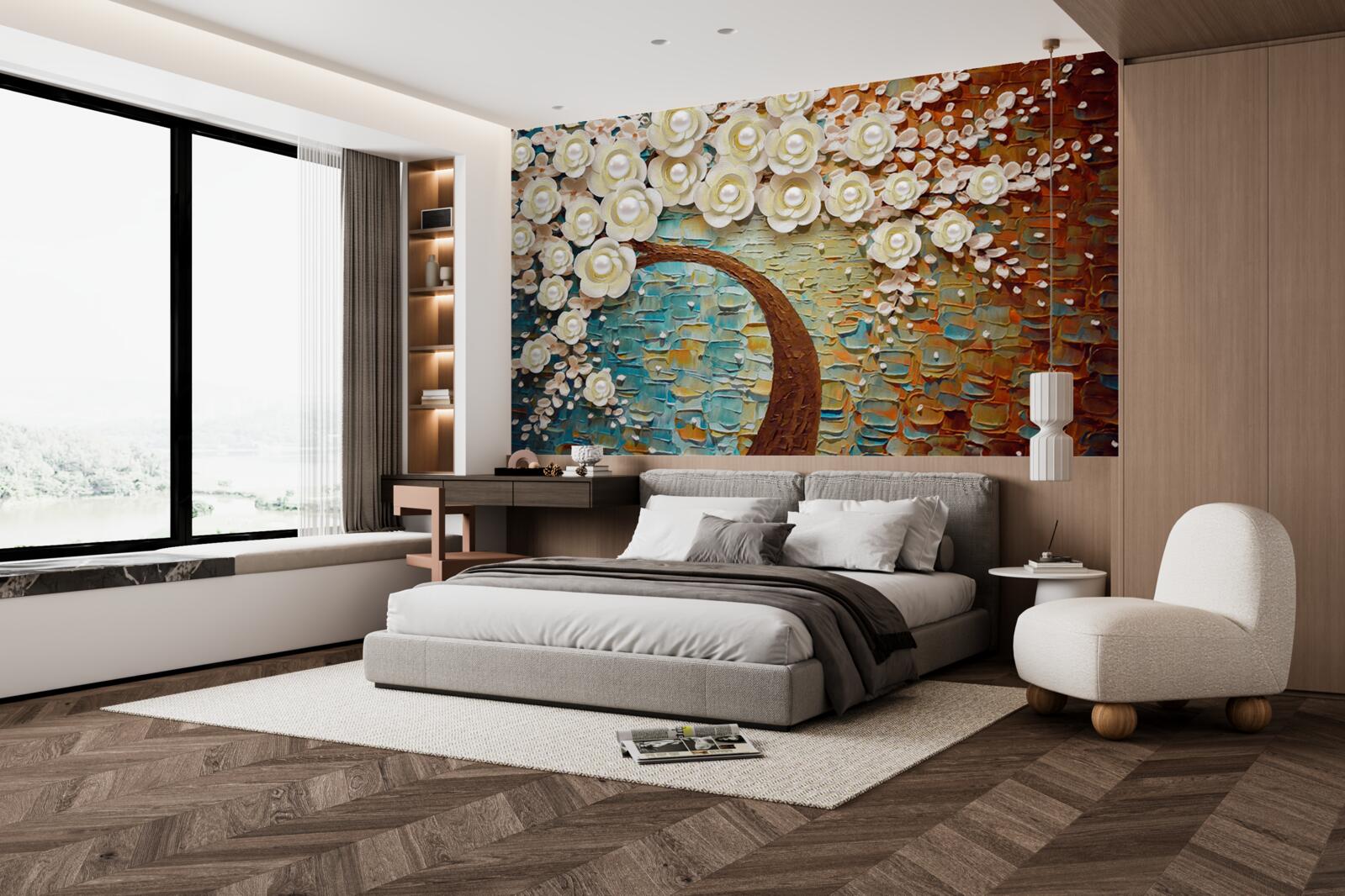 Fototapet copac cu flori albe ca perla