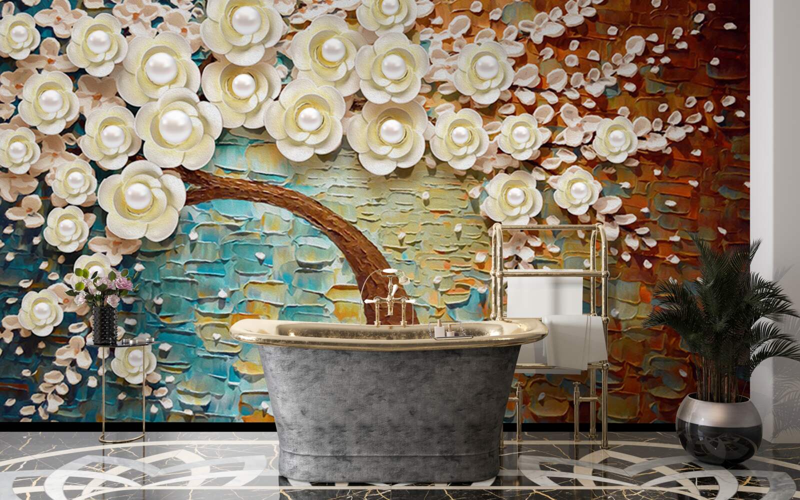 Fototapet copac cu flori albe ca perla