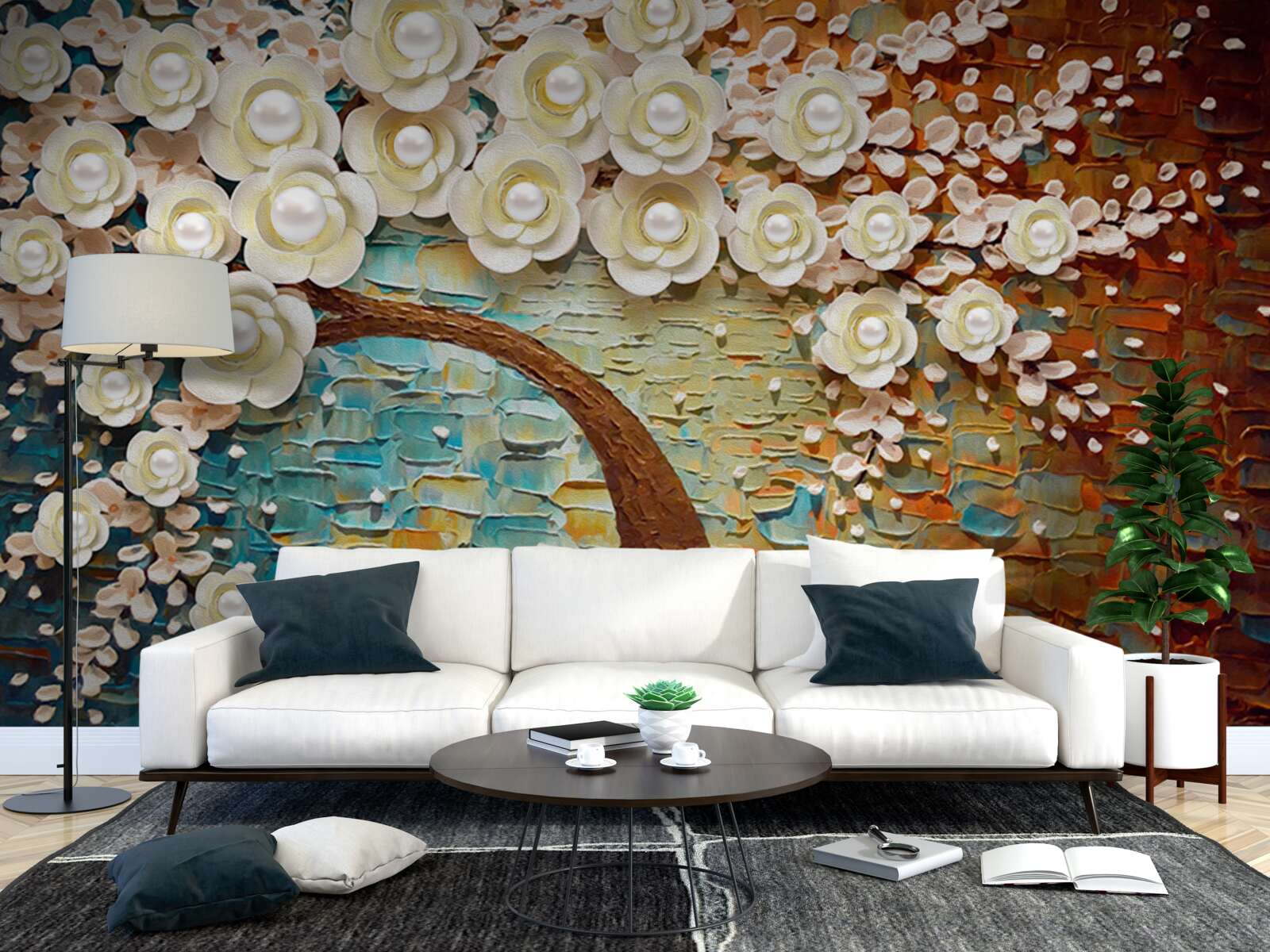 Fototapet copac cu flori albe ca perla