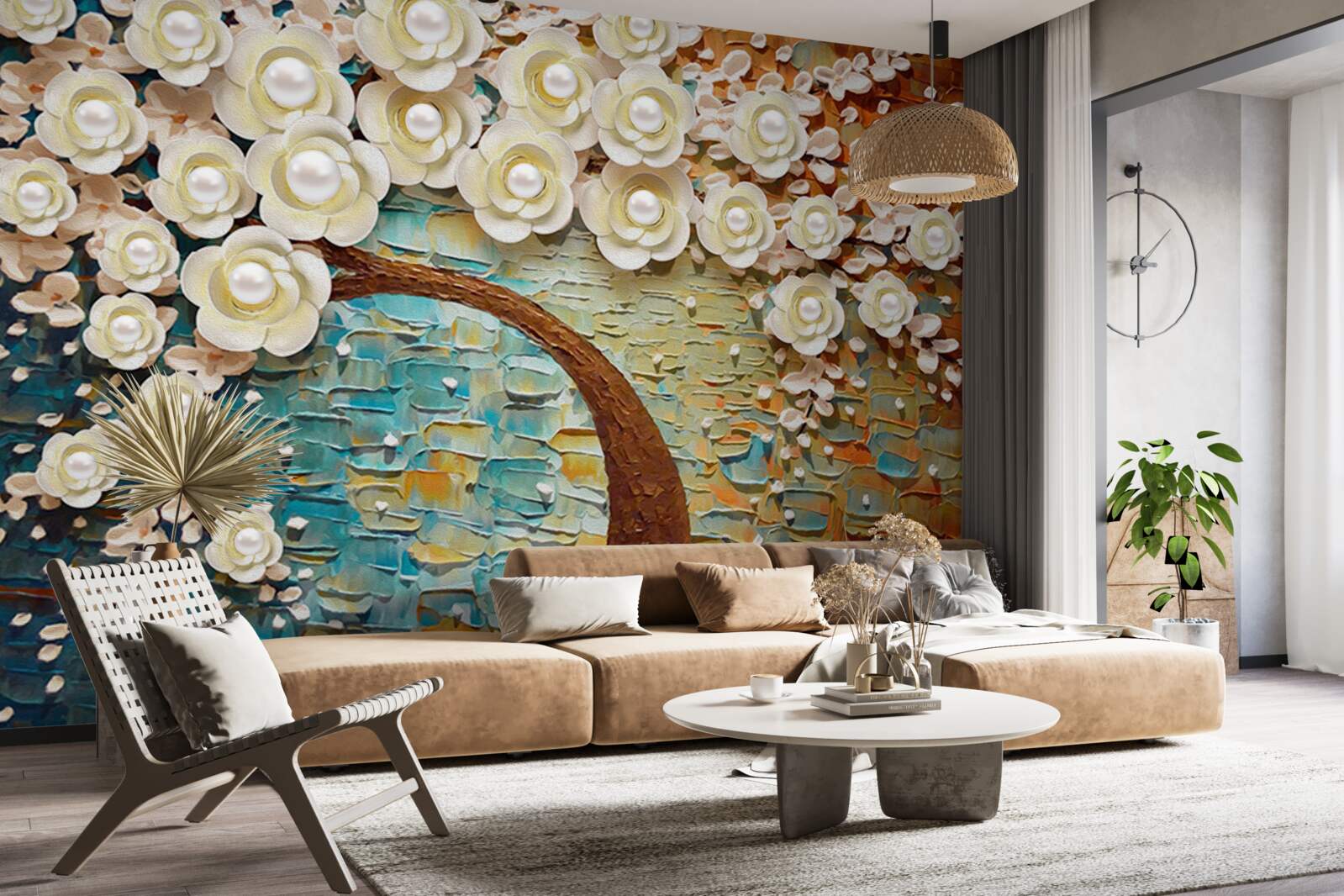 Fototapet copac cu flori albe ca perla